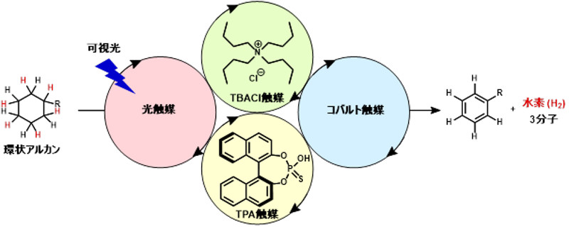 ついにできた！常温・可視光でアルカンから水素を取り出す触媒を開発